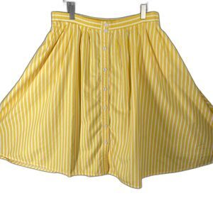 VTG Chaus Woman Yellow Stripe Tea Length Circle Skirt Pockets Size XL 35" *READ*